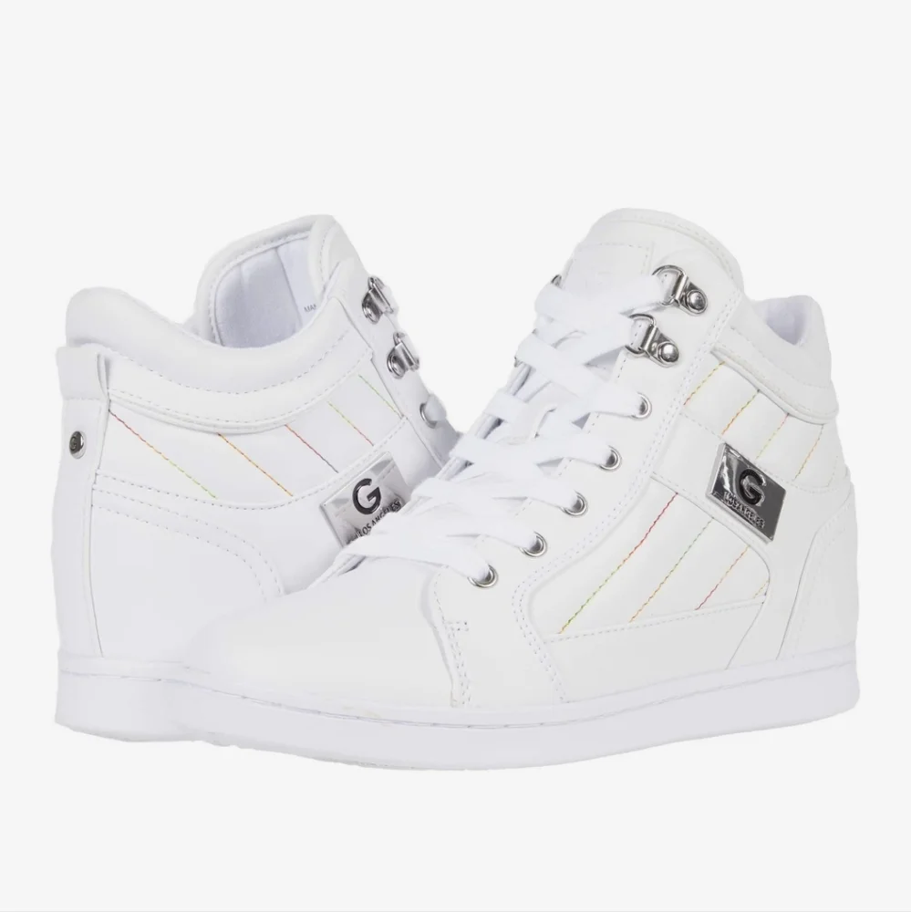 NEW High Top Sneakers Womens GBG Los Angeles White Faux Leather Xtra Rainbow Tie